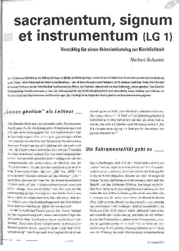 Vorschauseite 1: Sacramentum, Signum et instrumentum (LG 1)Vorschlag für einen Kriterienkatalog zur Kirchlichkeit