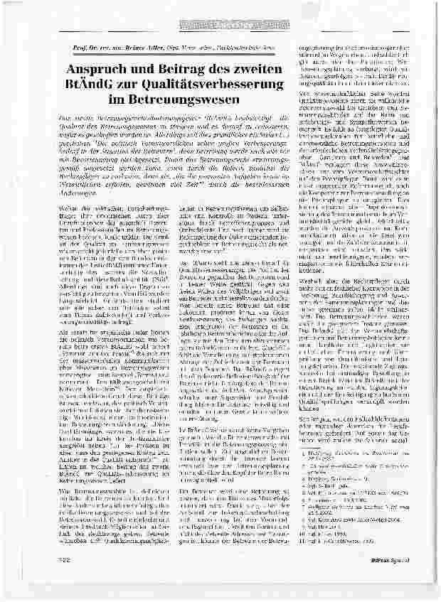 Vorschauseite 1: Anspruch und Beitrag des zweitenBtÄndG zur Qualitätsverbesserungim Betreuungswesen