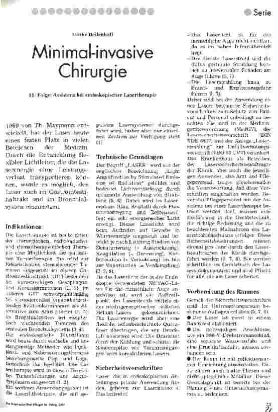 Vorschauseite 1: Minimal-invasive Chirurgie 10. Folge: Assistenz bei endoskopischer Lasertherapie.