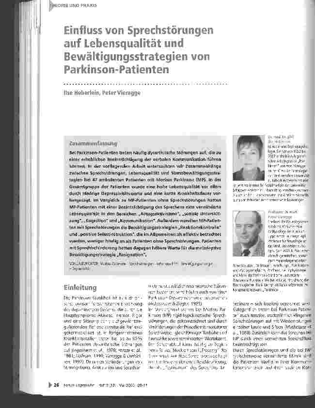 Vorschauseite 1: Einfluss von Sprechstörungen auf Lebensqualität und Bewältigungsstrategien von Parkinson-Patienten