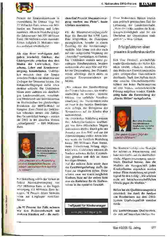 Vorschauseite 2: Zukunftsperspektiven für öffentliche, freigemeinnützige,private und Universitätskliniken