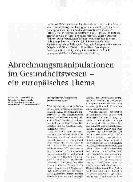 Vorschauseite 1: Abrechnungsmanipulationen im Gesundheitswesen -ein europäisches Thema