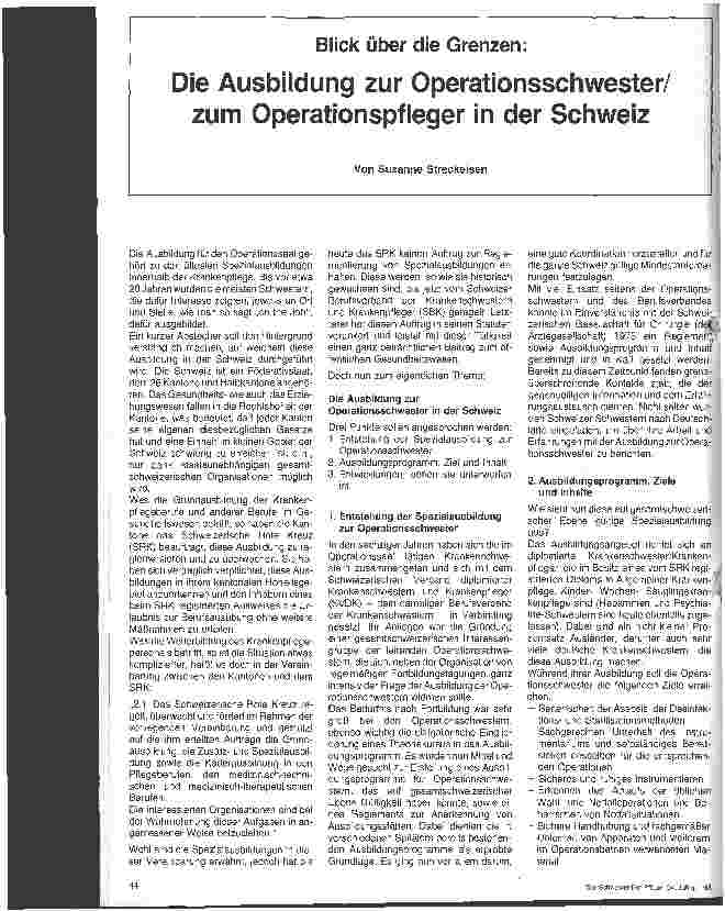 Vorschauseite 1: Die Ausbildung zur Operationsschwester, zum Operationspfleger in der Schweiz