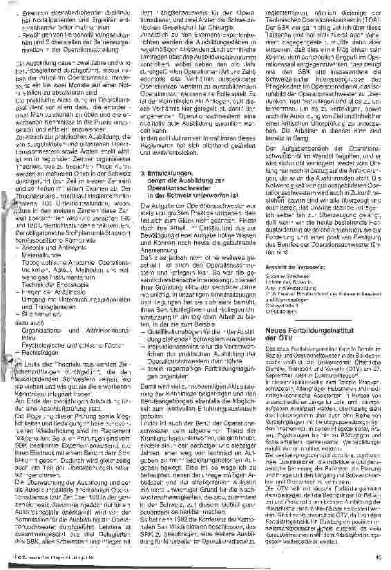 Vorschauseite 2: Die Ausbildung zur Operationsschwester, zum Operationspfleger in der Schweiz