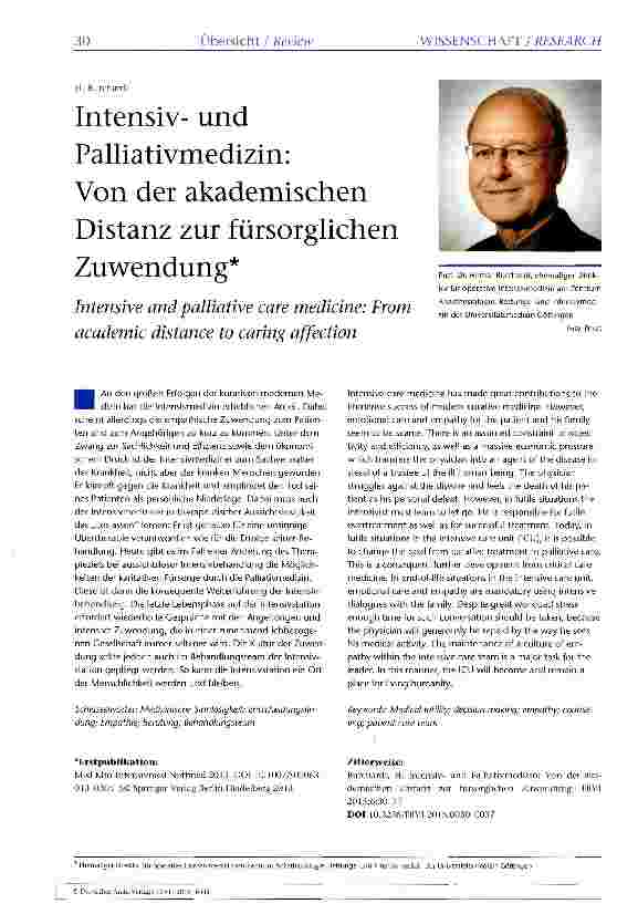 Vorschauseite 1: Intensivund Palliativmedizin: Von der akademischen Distanz zur fürsorglichen Zuwendung