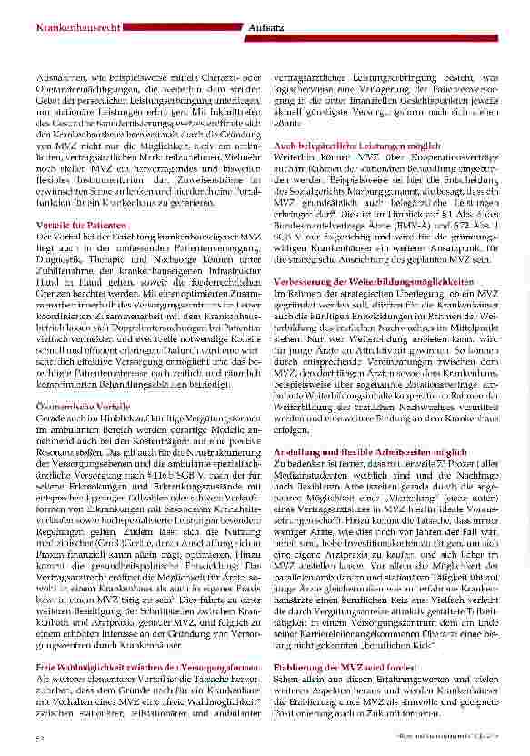 Vorschauseite 2: Medizinische Versorgungszentren und ihre grundlegende Bedeutung für Krankenhäuser