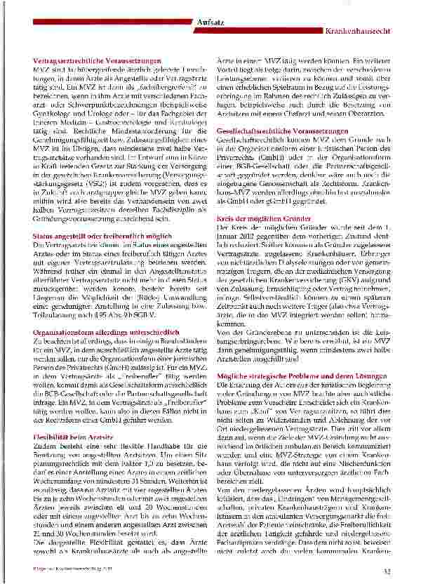 Vorschauseite 3: Medizinische Versorgungszentren und ihre grundlegende Bedeutung für Krankenhäuser