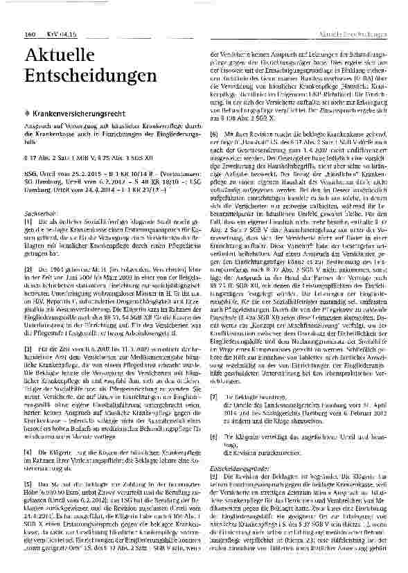 Vorschauseite 1: Aktuelle EntscheidungenKrankenversicherungsrecht