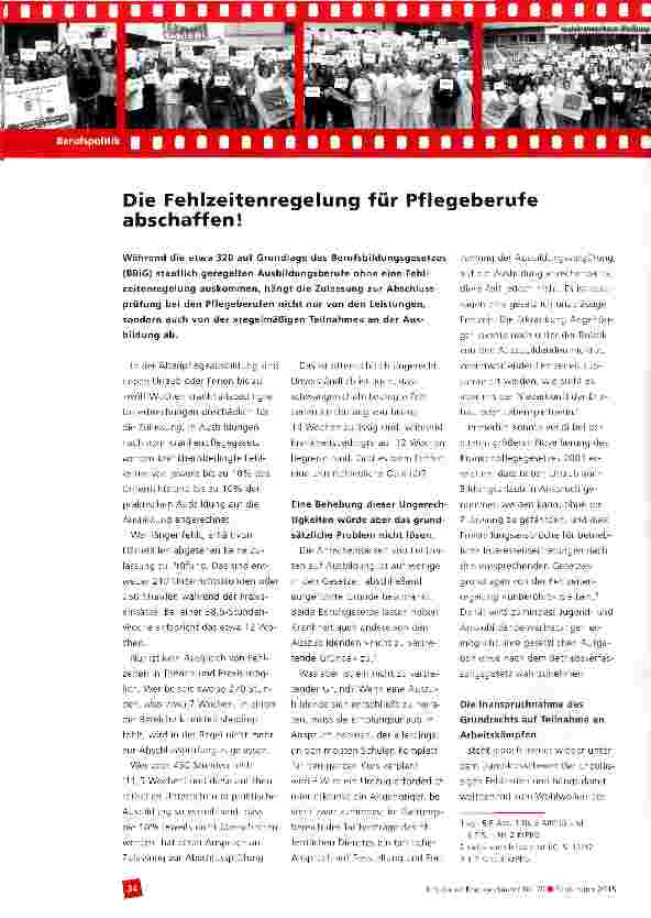 Vorschauseite 1: Die Fehlzeitenregelung für Pflegeberufe abschaffen!