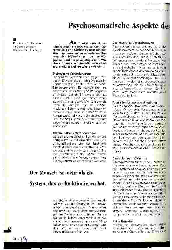 Vorschauseite 1: Psychosomatische Aspekte des Alternsprozesses