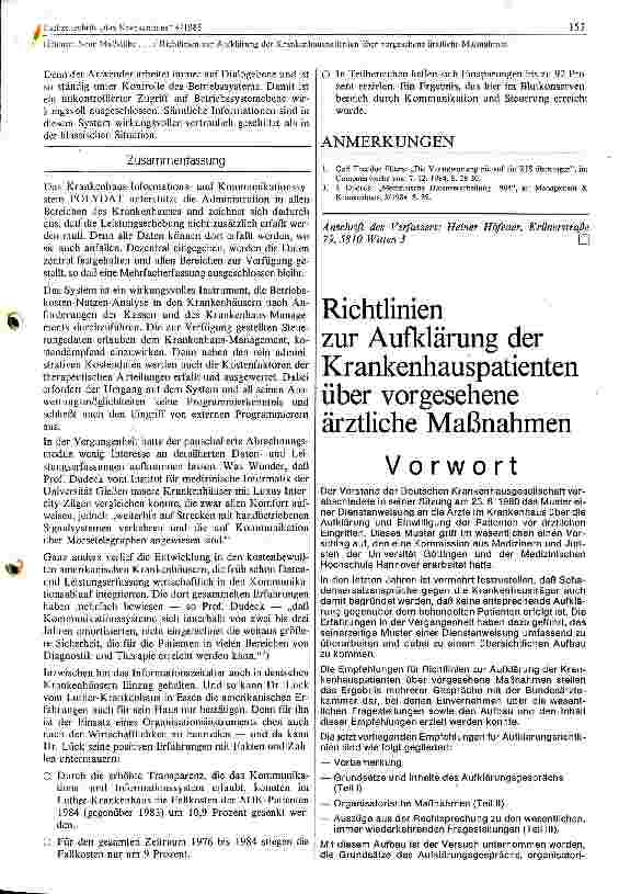 Vorschauseite 1: Richtlinien zur Aufklärung der Krankenhauspatienten über vorgesehene ärztliche Maßnahmen