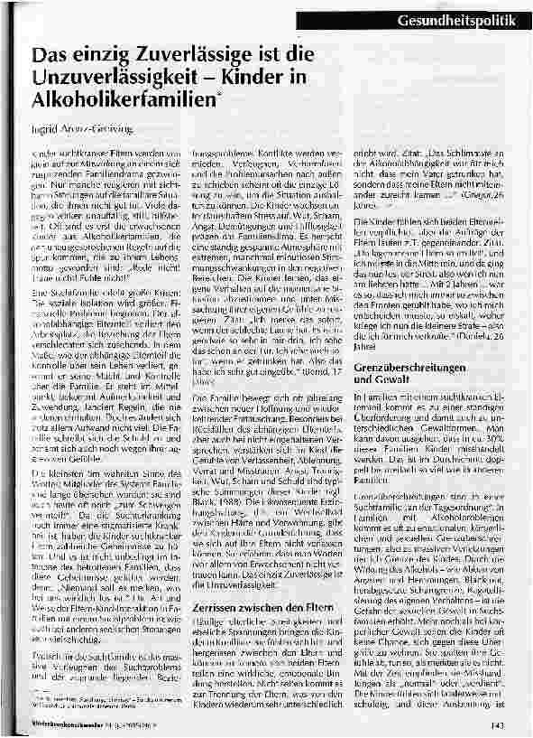 Vorschauseite 1: Das einzig Zuverlässige ist die Unzuverlässigkeit - Kinder in Alkoholikerfamilien