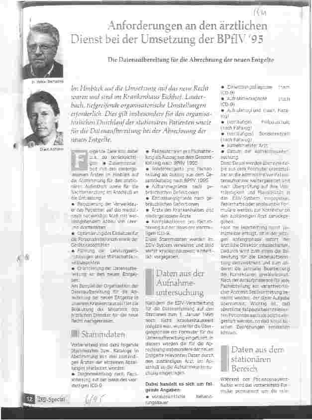 Vorschauseite 1: Anforderungen an den ärztlichen Dienst bei der Umsetzung der BPflV 95 Die Datenaufbereitung für die Abrechnung der neuen Entgelte