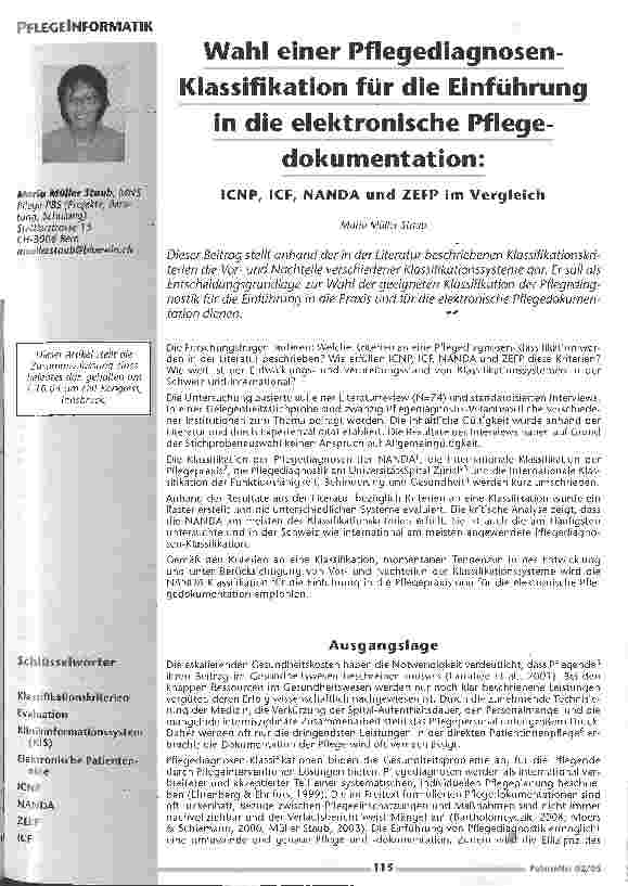 Vorschauseite 1: Wahl einer Pflegediagnosen-Klassifikation für die Einführung in die elektonische Pflegedokumentation