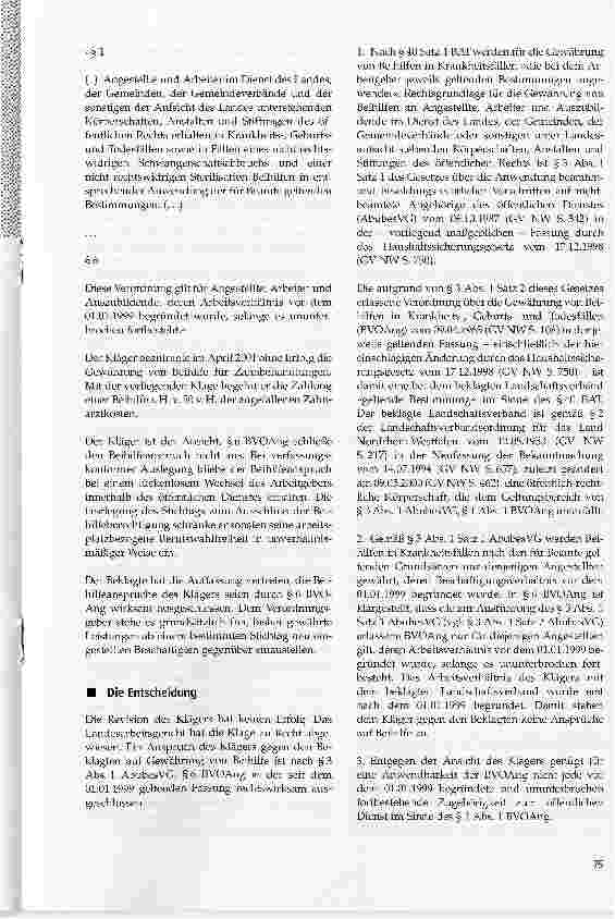 Vorschauseite 2: Stichtagsregelung für Wegfall des Anspruchs auf Beihilfe auch bei Wechsel innerhalb des öffentlichen Dienstes wirksam (hier: § 6 BVOAng)