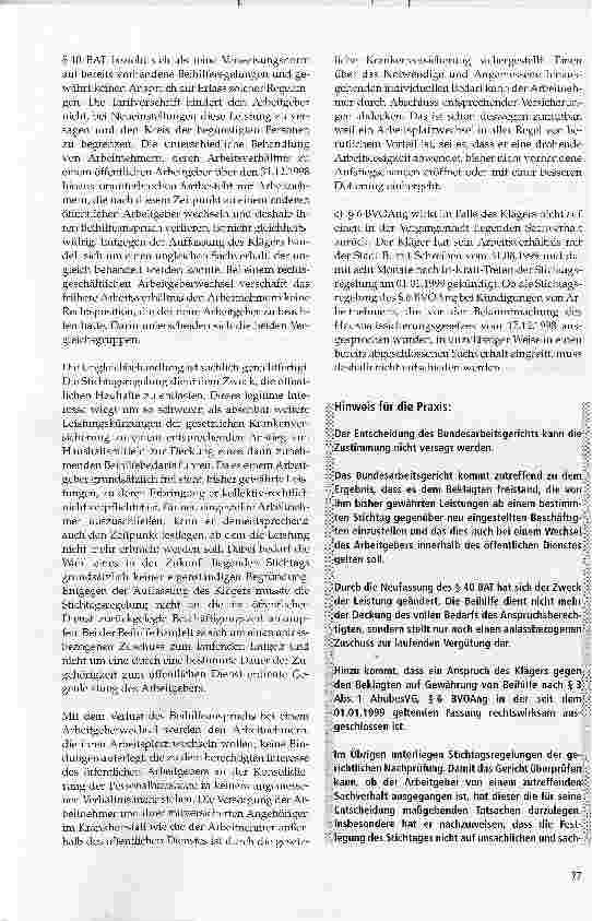Vorschauseite 4: Stichtagsregelung für Wegfall des Anspruchs auf Beihilfe auch bei Wechsel innerhalb des öffentlichen Dienstes wirksam (hier: § 6 BVOAng)