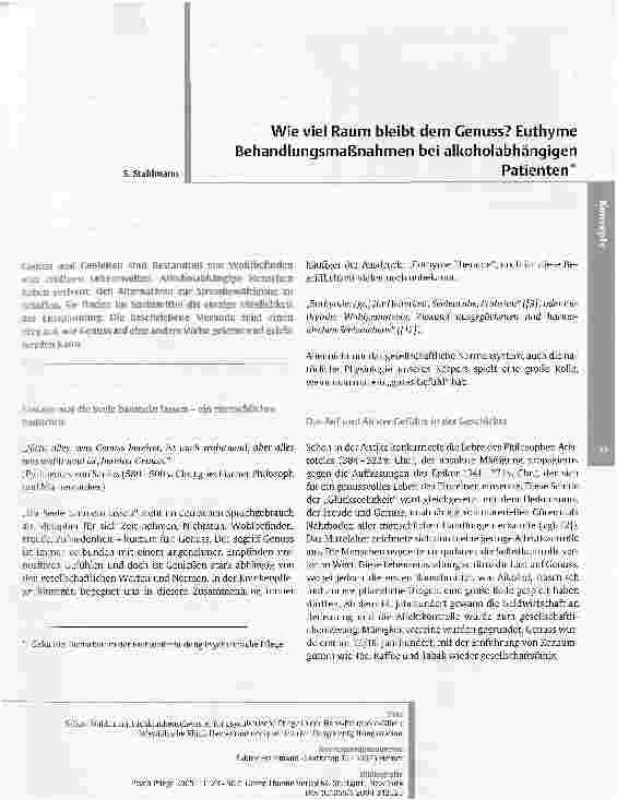 Vorschauseite 1: Wie viel Raum bleibt dem Genuss? Euthyme Behandlungsmaßnahmen bei alkoholabhängigenPatienten
