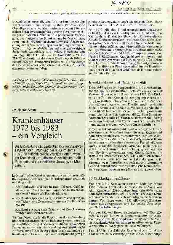 Vorschauseite 1: Krankenhäuser 1972 - 1983 ein Vergleich