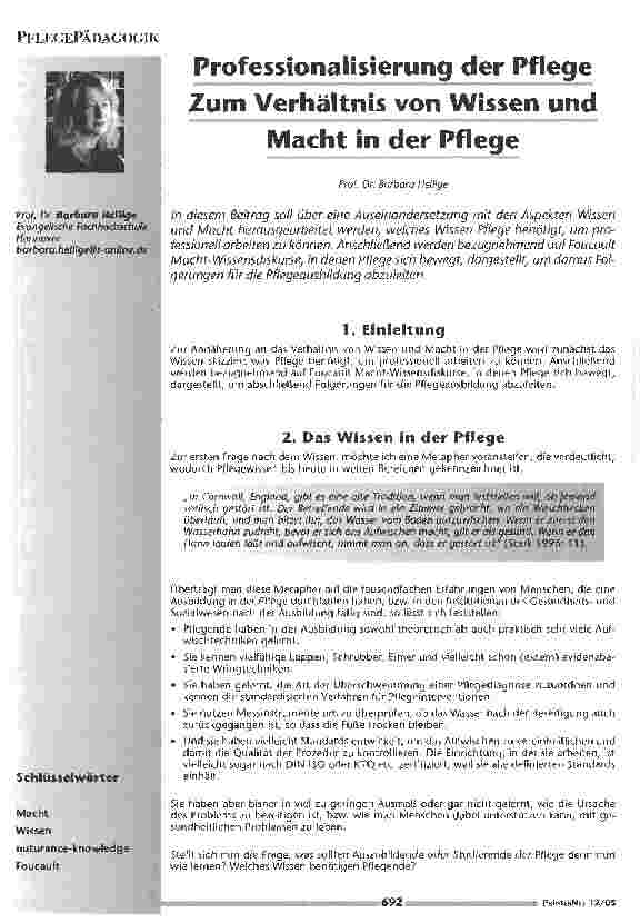 Vorschauseite 1: Professionalisierung der PflegeZum Verhältnis von Wissen und Macht in der Pflege