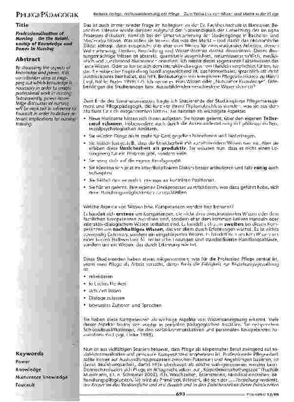Vorschauseite 2: Professionalisierung der PflegeZum Verhältnis von Wissen und Macht in der Pflege