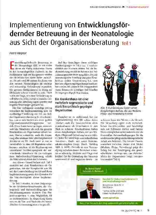Vorschauseite 1: Implementierung von Entwicklungsfördernder Betreuung in der Neonatologieaus Sicht der Organisationsberatung