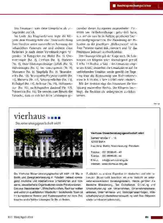 Vorschauseite 2: Umsatzsteuerbefreiung für medizinisch indizierte fußpfleserische Leistungen durch Podologen BFHvom 1.10.2014 (XI R 13/14)