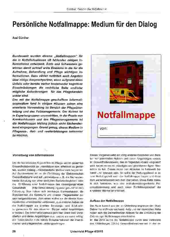 Vorschauseite 1: Persönliche Notfallmappe: Medium für den Dialog