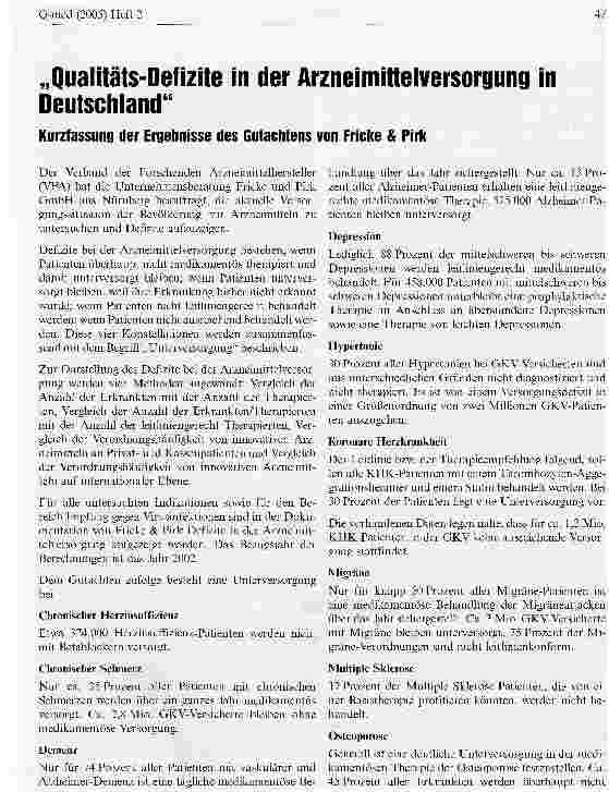 Vorschauseite 1: Qualitäts-Defizite in der Arzneimittelversorgung in Deutschland