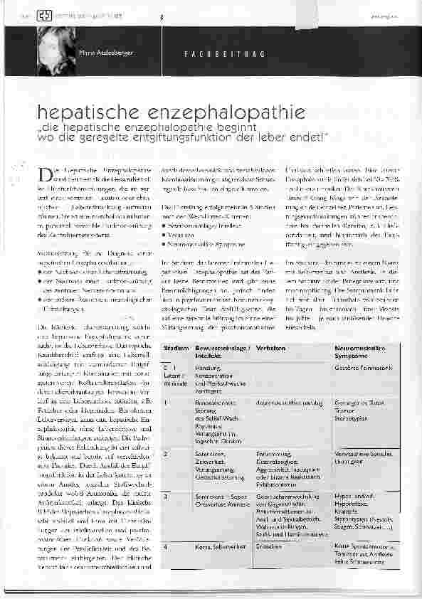 Vorschauseite 1: hepatische enzephalopathie die hepatische enzephalopathie besinnt. wo die geregelte entgiftungsfunktion der leber endet!
