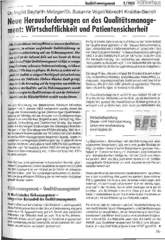 Vorschauseite 1: Neue Herausforderungen an das Qualitätsmanagement: Wirtschaftlichkeit und Patientensicherheit