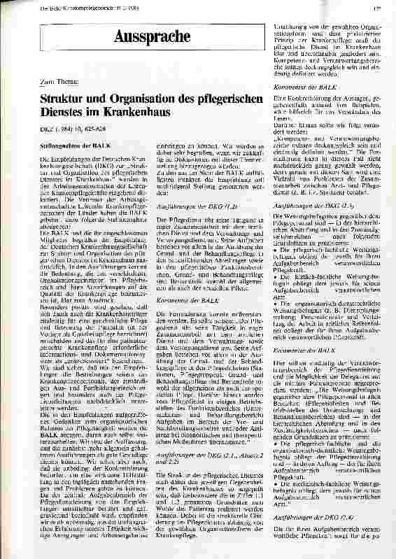 Vorschauseite 1: Struktur und Organisation des pflegerischen Dienstes im Krankenhaus Stellungnahme