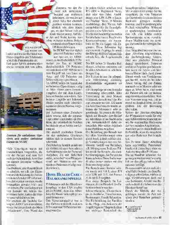 Vorschauseite 2: Pflege in den USA 4. Teil Ambulantes Operieren und Hauskrankenpflege