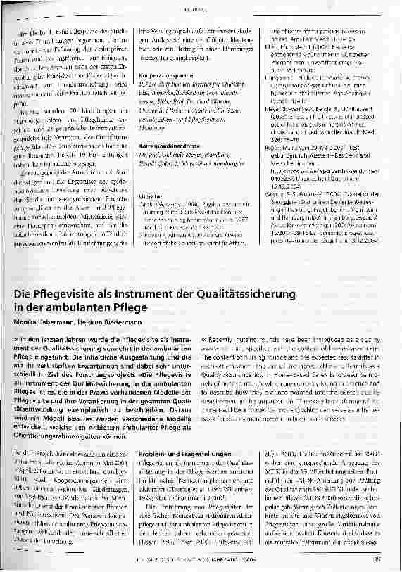 Vorschauseite 1: Die Pflegevisite als Instrument der Qualitätssicherung in der ambulanten Pflege