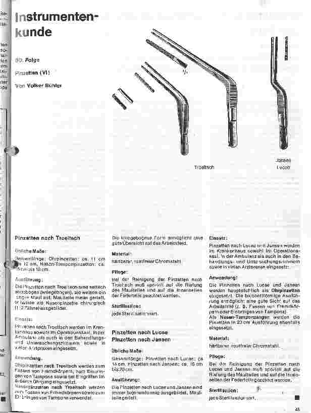 Vorschauseite 1: Instrumentenkunde 30. Folge: Pnzetten (VI) Pinzetten nach Troeltsch