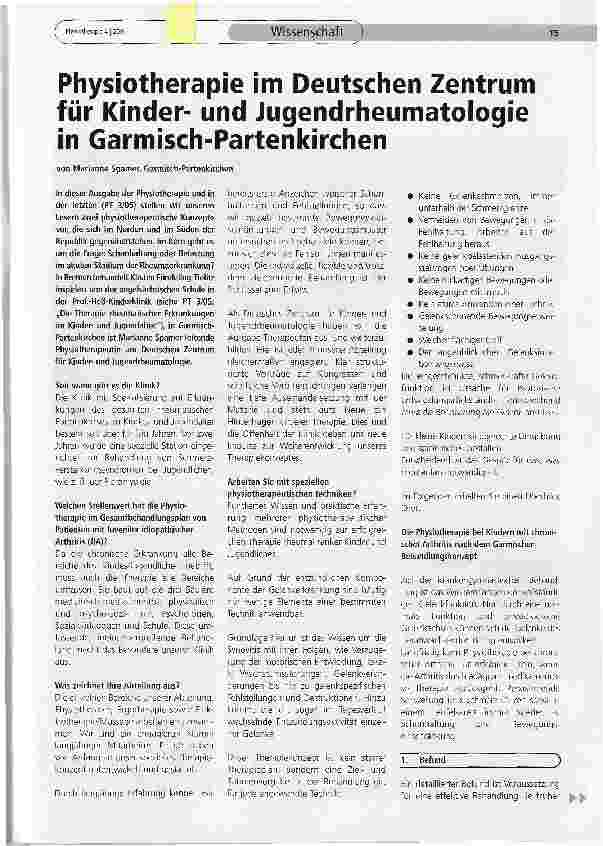 Vorschauseite 1: Physiotherapie im Deutschen Zentrum für Kinderund Jugendrheumatologie in Garmisch-Partenkirchen