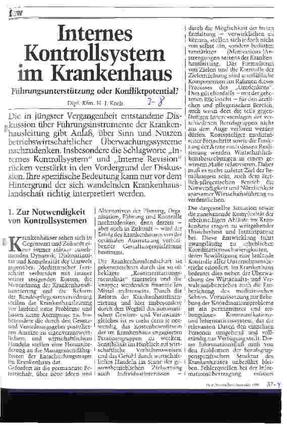 Vorschauseite 1: Internes Kontrollsystem im Krankenhaus Führungsunterstützung oder Konfliktpotential?