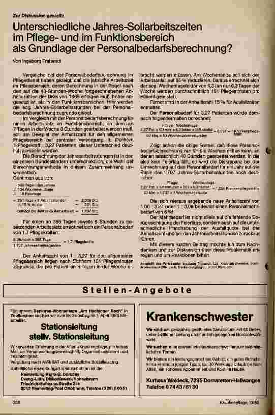 Vorschauseite 1: Unterschiedliche Jahres-Sollarbeitszeiten im Pflege und Funktionsbereich als Grundlege der Personalbedarfsberechnung