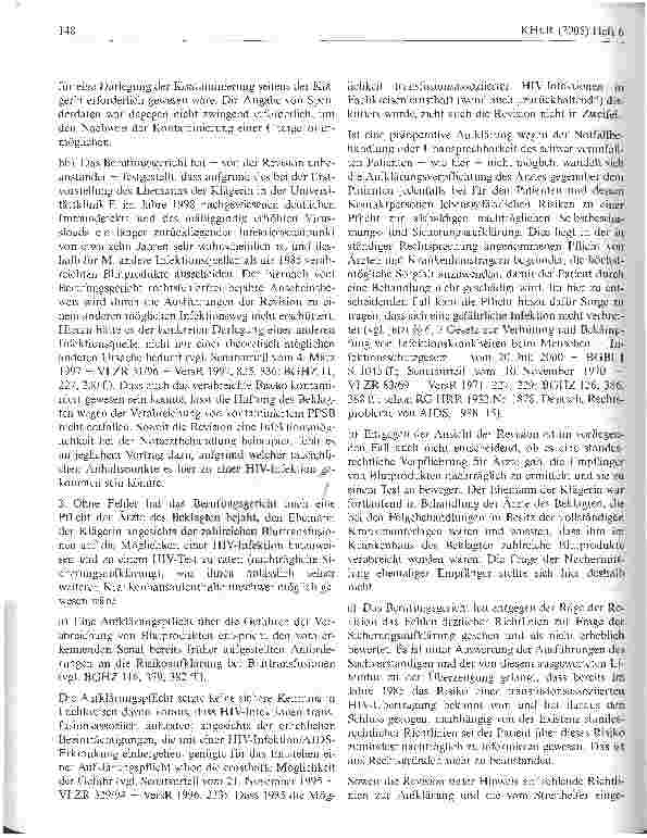 Vorschauseite 4: Verurteilung eines Krankenhausträgers, der einem Notfallpatienten HlV-kontaminierte Blutprodukte verabreicht hatte