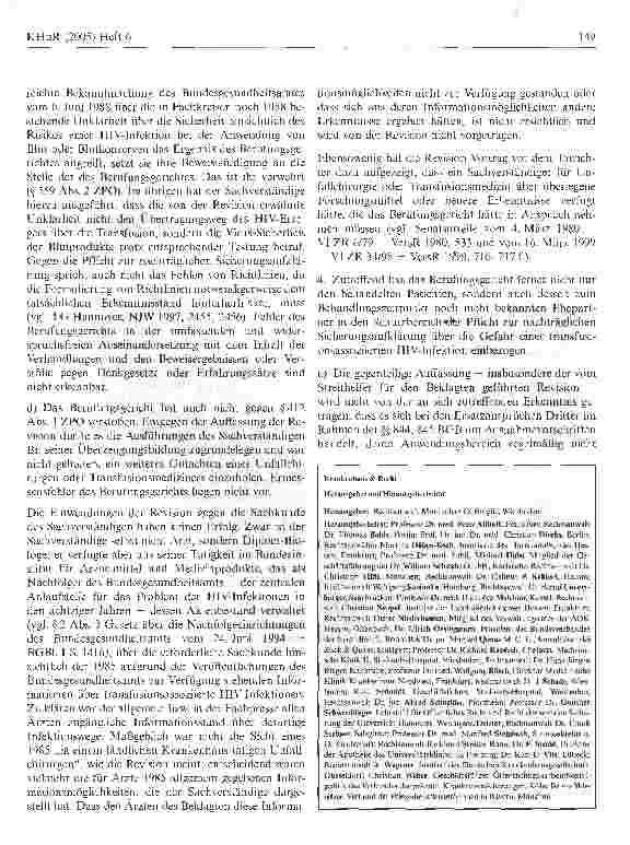 Vorschauseite 5: Verurteilung eines Krankenhausträgers, der einem Notfallpatienten HlV-kontaminierte Blutprodukte verabreicht hatte
