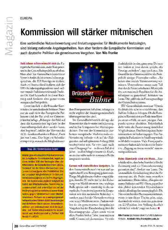 Vorschauseite 1: Kommission will stärker mitmischen