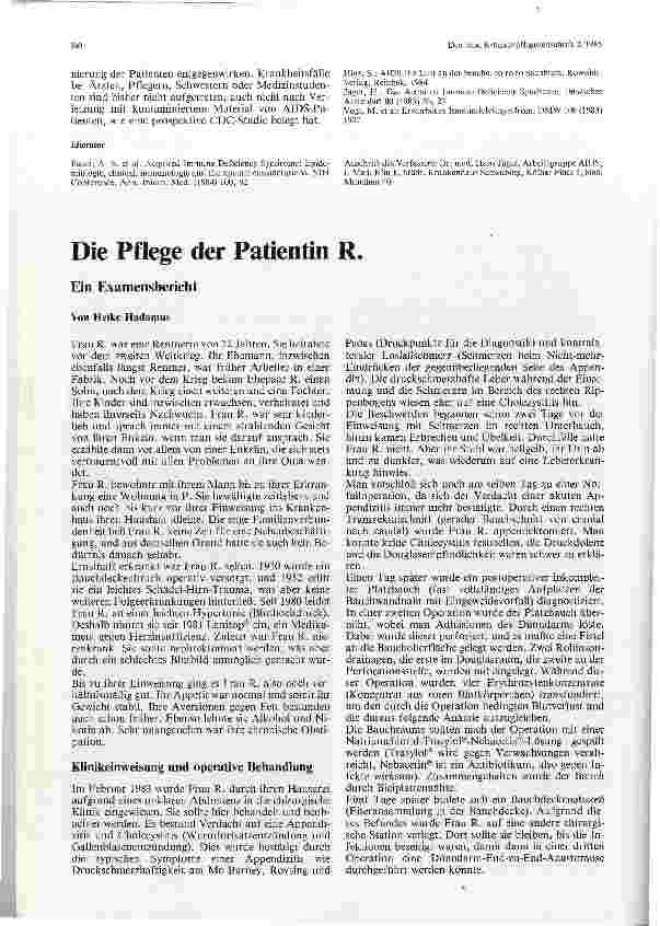 Vorschauseite 1: Die Pflege der Patientin R