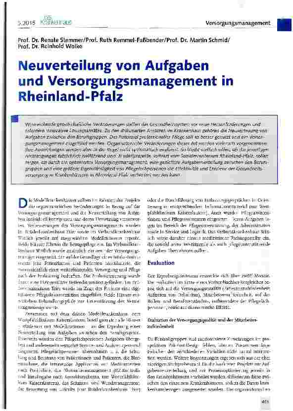 Vorschauseite 1: Neuverteilung von Aufgaben und Versorgungsmanagement in -Pfalz