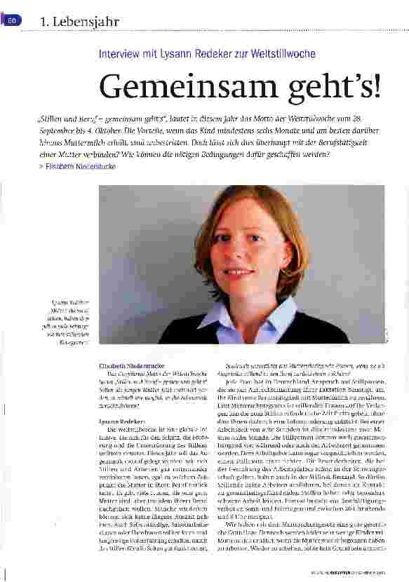 Vorschauseite 1: Interview mit Lysann Redekerzur Weltstillwoche Gemeinsam geht es!
