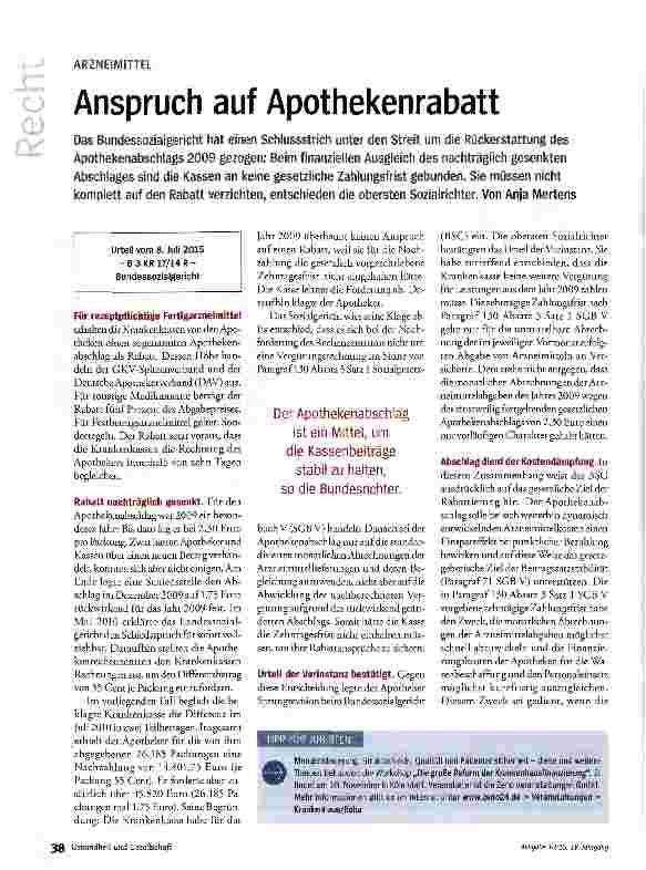 Vorschauseite 1: Anspruch auf Apothekenrabatt