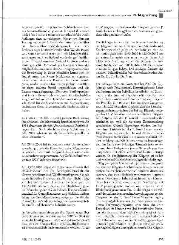 Vorschauseite 3: Zur Anerkennung einer Hepatitis-C-Virusinfektion einer Krankenschwester als Berufskrankheit BK Nr. 3101 der Anlage 1 zur BKV; SGB VII § 2, § 3, § 6, § 9 Abs. 1 Satz 1