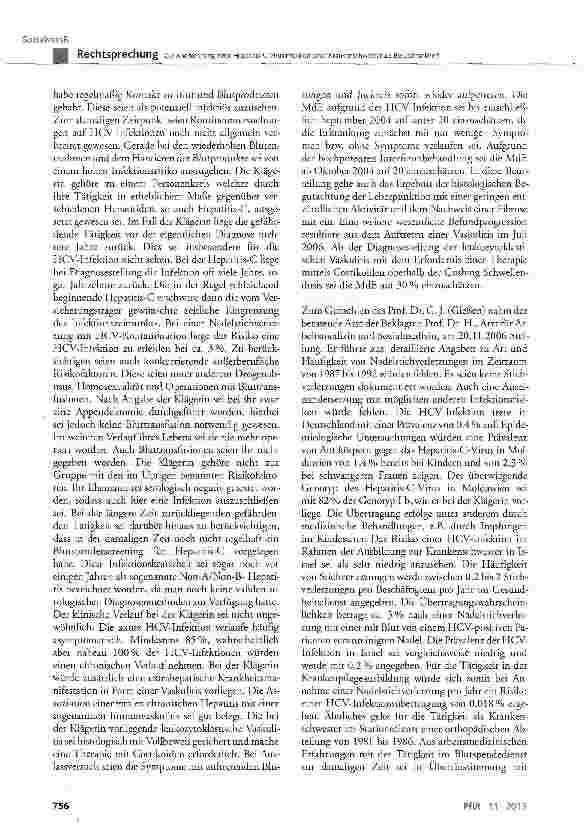 Vorschauseite 4: Zur Anerkennung einer Hepatitis-C-Virusinfektion einer Krankenschwester als Berufskrankheit BK Nr. 3101 der Anlage 1 zur BKV; SGB VII § 2, § 3, § 6, § 9 Abs. 1 Satz 1