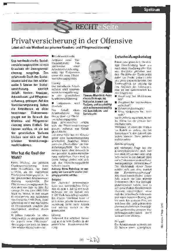 Vorschauseite 1: Privatversicherung in der Offensive Lohnt sich ein Wechsel zur privaten Kranken-u. Pflegeversicherung?