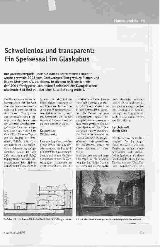 Vorschauseite 1: Schwellenlos und transparent: Ein Speisesaal im Glaskubus