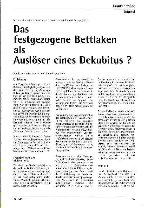 Vorschauseite 1: Das festgezogene Bettlaken als Auslöser eines Dekubitus?