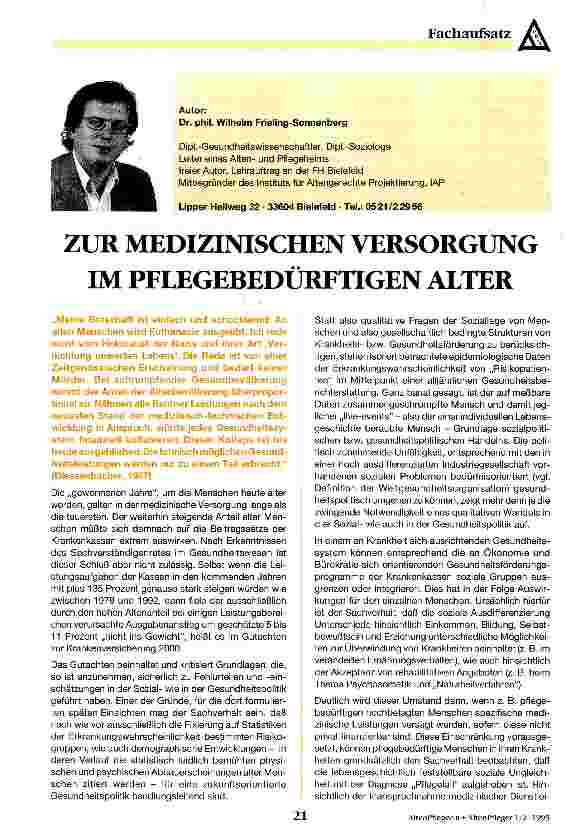 Vorschauseite 1: Zur medizinischen Versorgung im pflegebedürftigen Alter